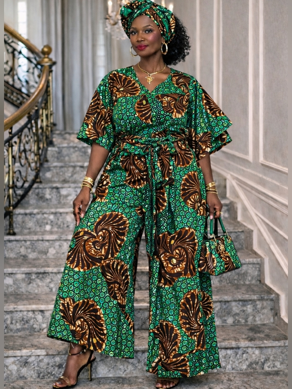 Free-Size African Print Wide-Leg Pants Blouse & Palazzo  - Fits M to 2XL